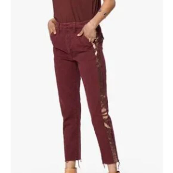 MOTHER Pants - Mother High Rise Fray Raw Hem Shaker Prep Chino Pants Maroon Size 27